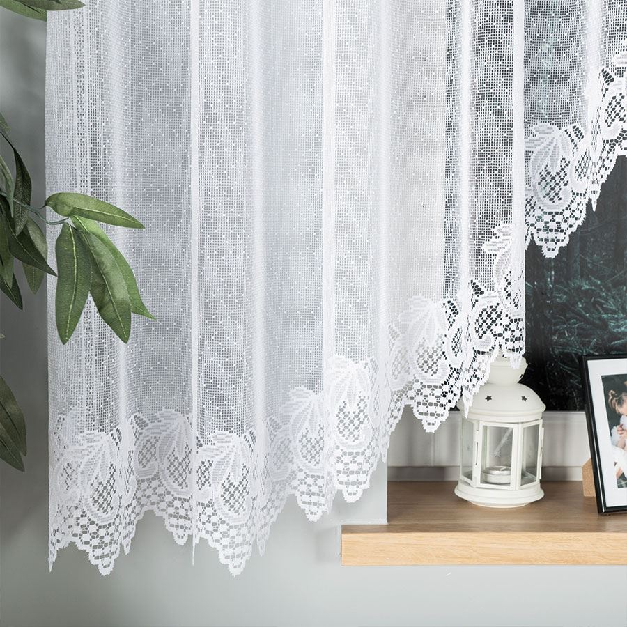 Elżbieta - Ready-made Jacquard Curtain with Bottom Trim - - White