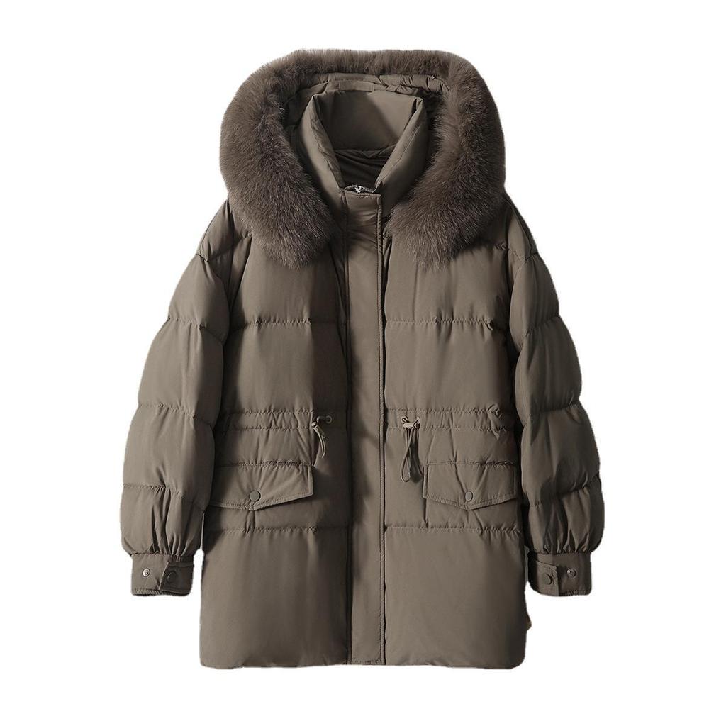 Fox big fur collar high-end pie overcomes goose down jacket white goose down jacket women's medium and long Pinghu winter women's clothing