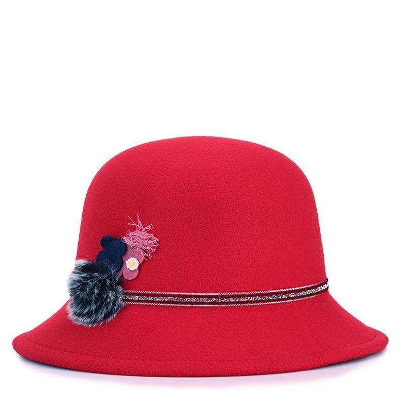 Women's Autumn and Winter Woolen Hat, Fashionable and Elegant Personalized Flower Decoration, Outdoor Thermal Basin Hat, Top Hat