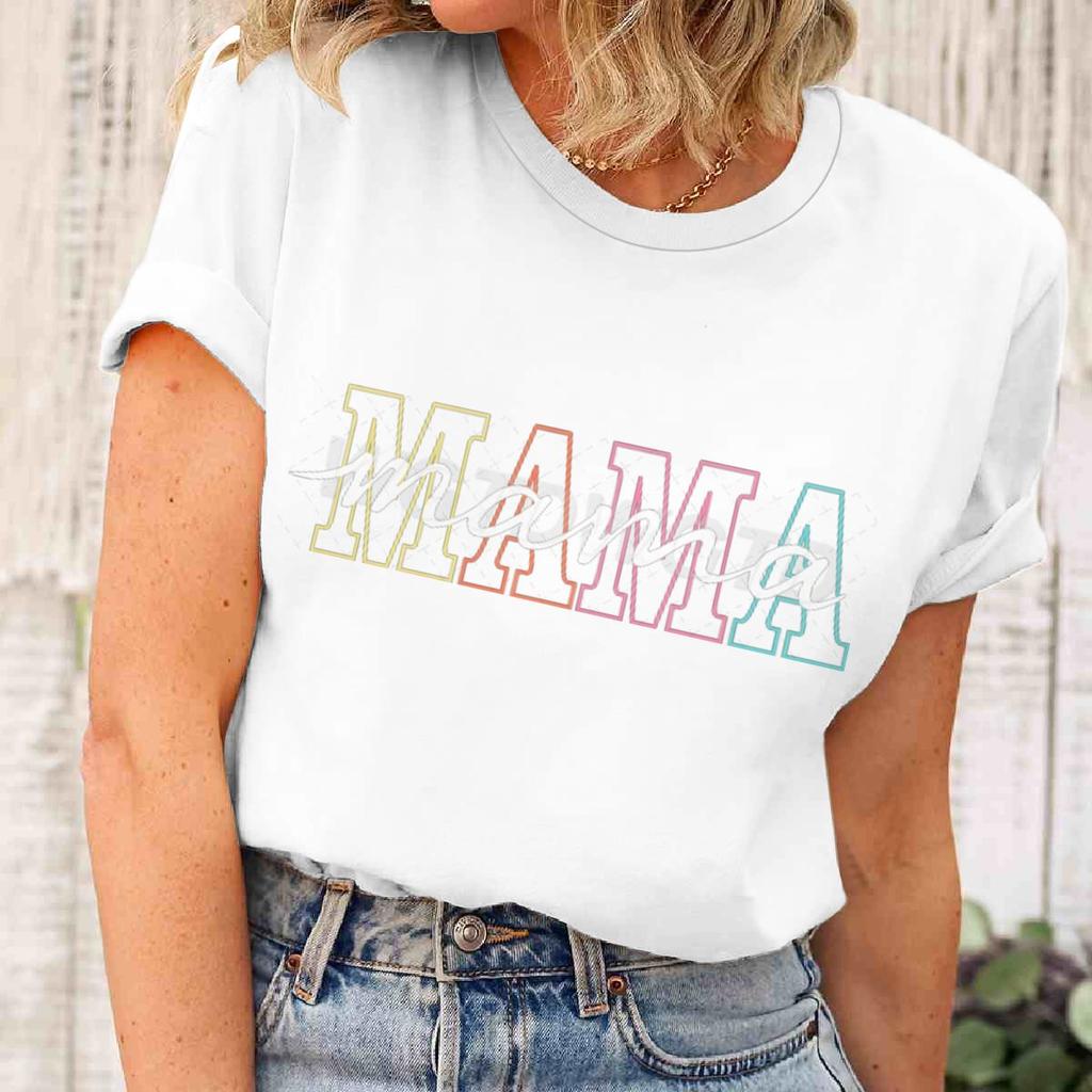 Hot Sales Mother's Day Gift T-shirts for Women Retro "MAMA" Graphic Print Graphic T Shirts Funny Gift for Mama Short Sleeve Tee