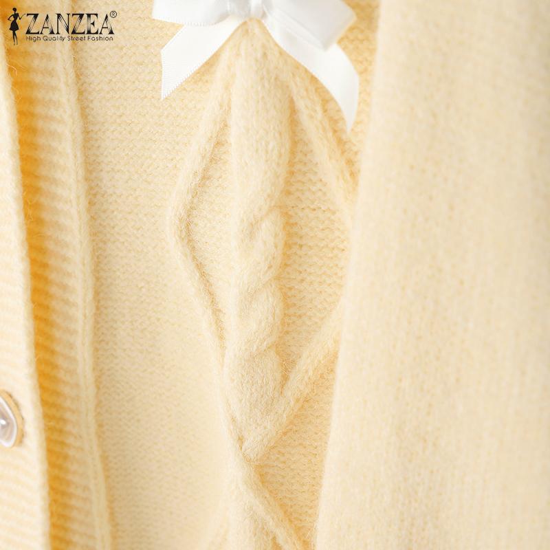 ZANZEA Oversized Women Long Sleeve Buttons Up Lace Casual Loose Knitted Sweaters Cardigan