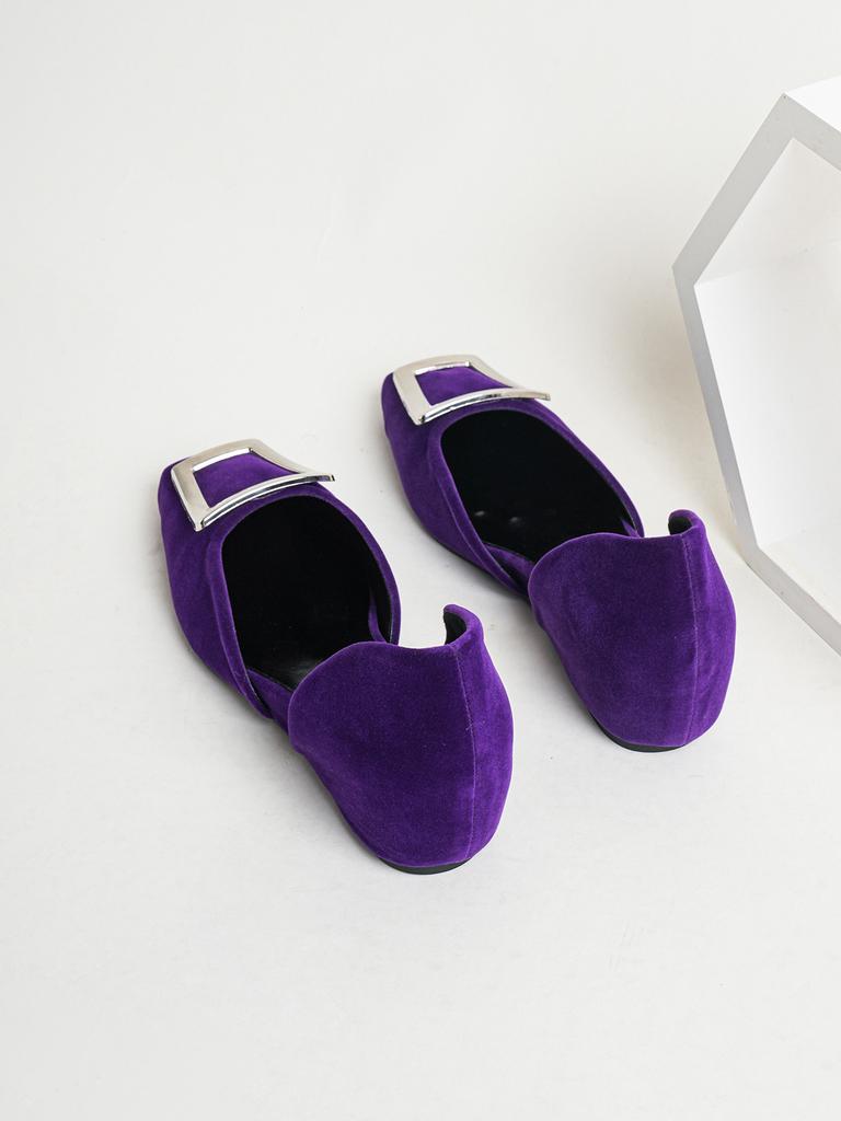 2025 spring and summer new RV square head single shoe bag head hollow 5 cm height increase purple women's single color matching design