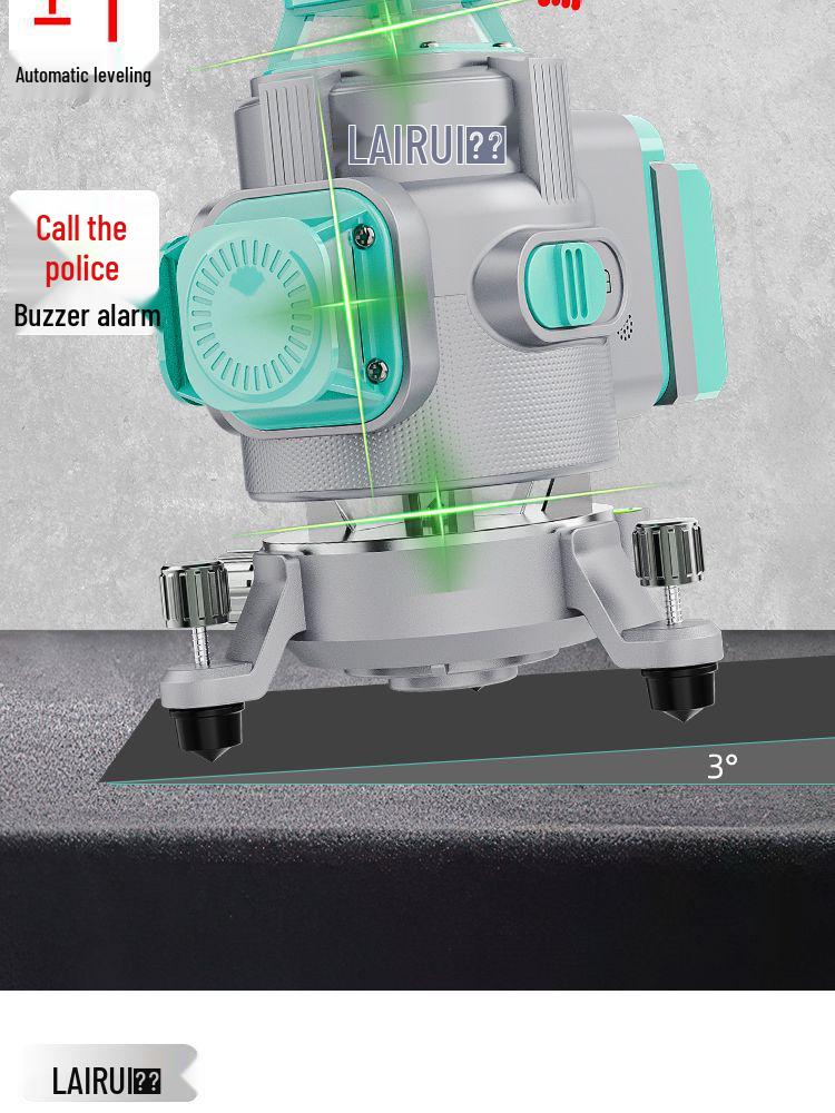 Lairui High-Precision 12-Line Green Laser Level with Wall/Floor Mount