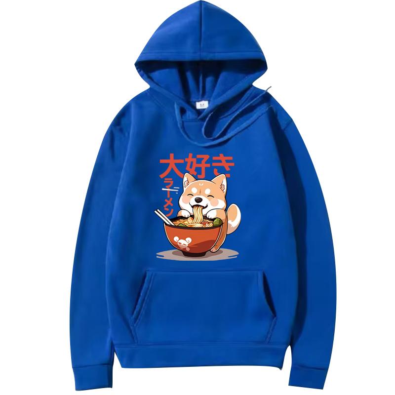 Shiba Inu Enjoying Ramen Funny Graphics Hoodie Men Women Fashion Vintage Long Sleeve Streetwear Print Oversizhoodie Unisex
