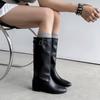 New Women's Leather Boots Medium Heel Large Size Women's Boots Sleeve Large Tube Circumference Rubber Sole High Boots Versatile Cowhide Martin Boots