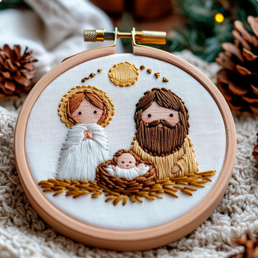 1set Jesus-themed cross-stitch embroidery kit with tools, suitable for beginners, includes stitch tutorial. Handmade embroidery fabric material kit