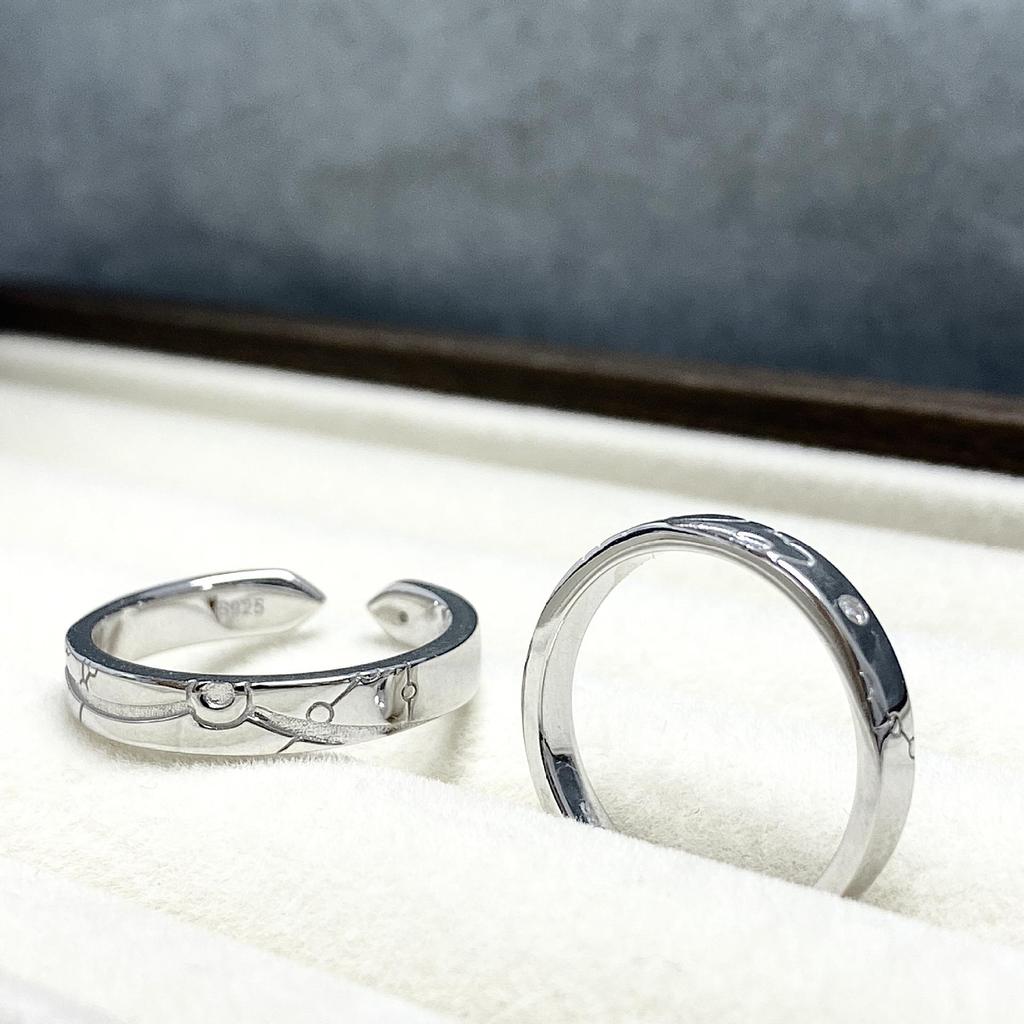 S925 Sterling Silver Star & Moon Couple Rings, Stylish Unisex Design, Perfect for Qixi Festival or Valentine's Day Gift