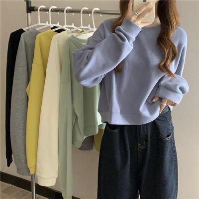 2023 Women's Loose Korean Style Solid Color Crew Neck Sweatshirt