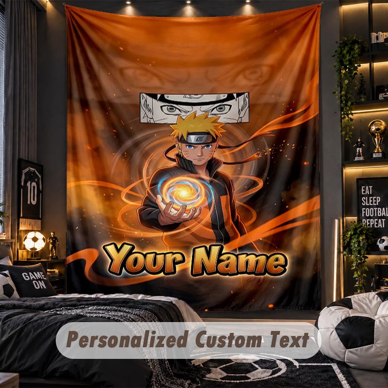 Personalized Wall Tapestry,Naruto Custom Printed Name, Fabric Wall Art For Indoor Room Backdrop