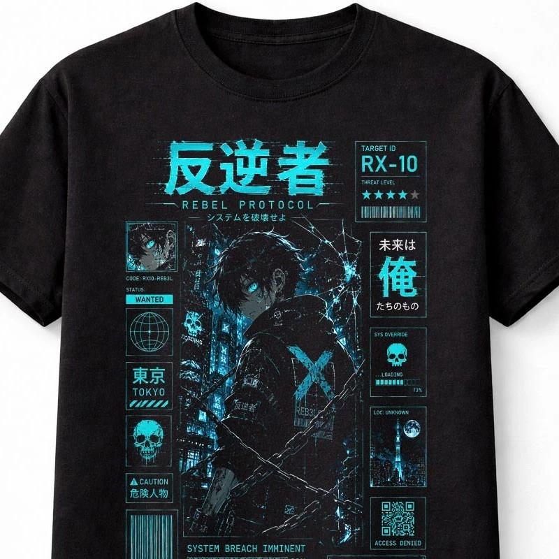 Rebel Protocol Anime Cyberpunk Y2K Gamer Unisex TShirt S