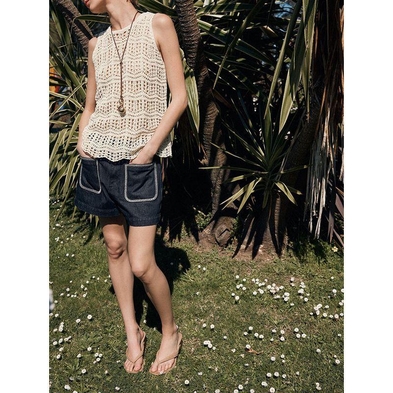 Za2025 Summer New Women Clothes Versatile Jacquard Mesh Round Neck Sleeveless Knitted Top 6771060 712