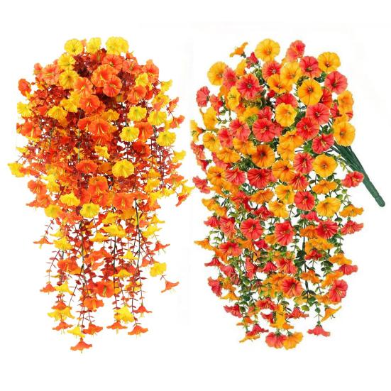 1/2/3/4Pcs Fall Hanging Artificial Morning Glory UV Resistant Realistic Fake Flower Wedding Party Indoor Outdoor Garden Wall Hanging Flower Decoration