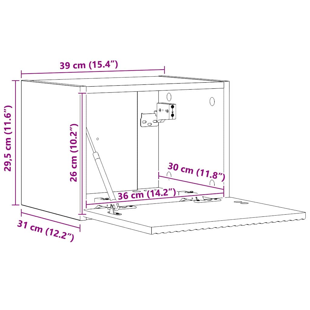 Wall Mounted TV Cabinet Smoked Oak Finish 39 x 31 x 29.5 cm