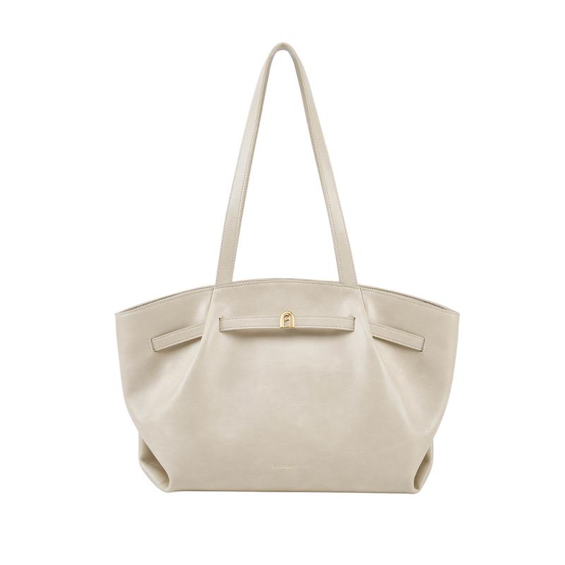 New LA FESTIN Top Grain Cow Leather Handbag, Shoulder Bag, Underarm Tote Large Women's Cardamom Brown/Coconut/Raven Black 622381