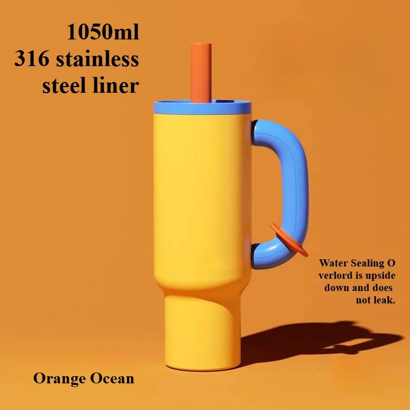 2025 New Stylish Stainless Steel Straw Insulated Ice Cup 40OZ- Thick, Portable Handle Design for Trendy Hydration