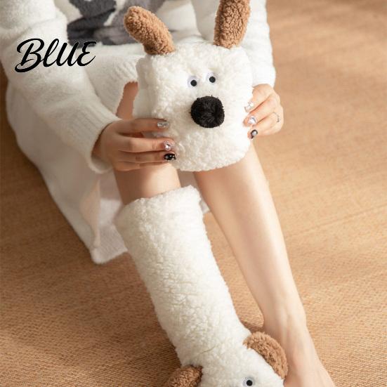 Winter Leg Warmers Thickened Knee-high Socks Cartoon Adult Floor 1 Pair Dog Design Fuzzy Plush