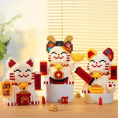 Blocos de Montar Diamante Gato da Sorte Engraçado Boas-vindas Dinheiro Gato Rico Montado Mini Tijolos Decorações Brinquedo Para Presente de Ano Novo