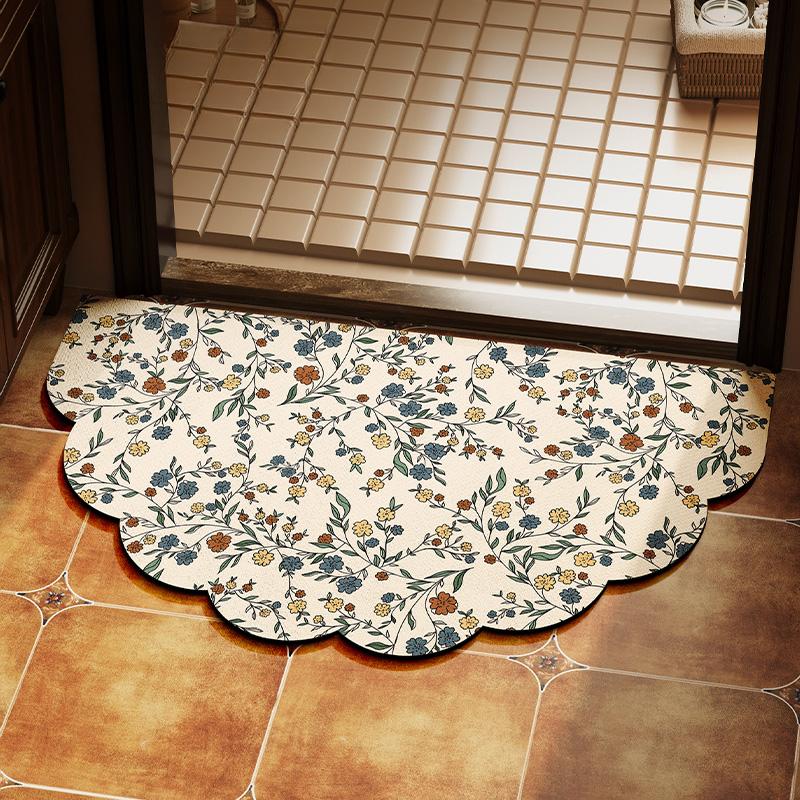 American light-colored flower semicircular bathroom door floor mat toilet non-slip foot mat diatom mud absorbent mat carpet