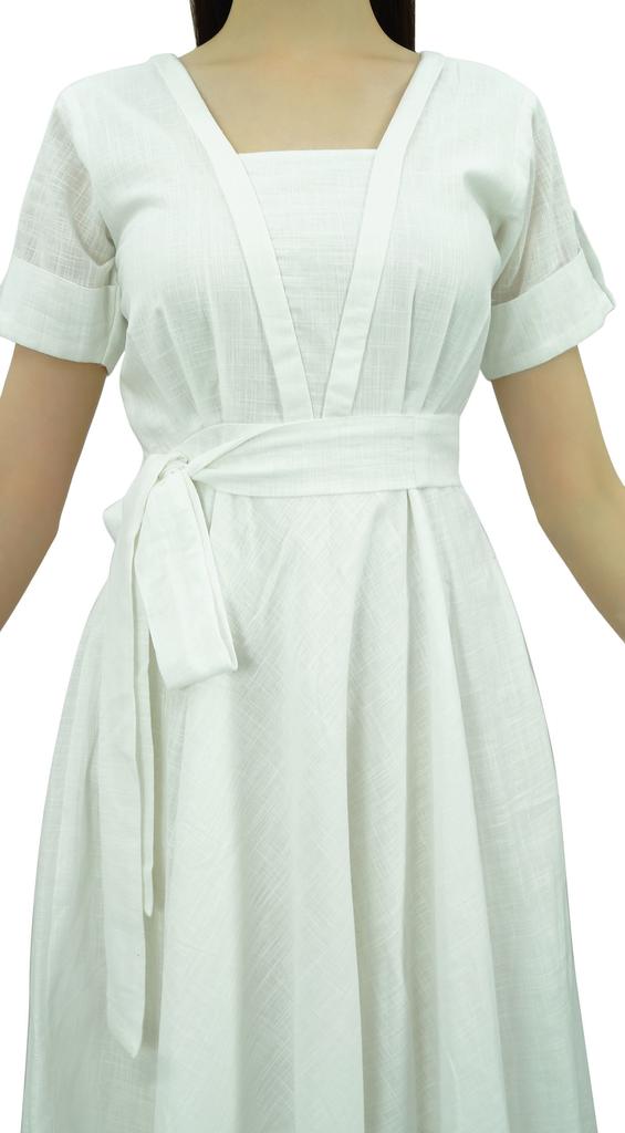 Bimba Damen Kurzarm Leinen Etuikleid Mit Gürtel Freizeitkleider