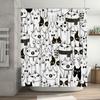 Black White Cartoon Cat Print Shower Curtain Waterproof Fabric For Bathroom Decorations Diy Home Decoration