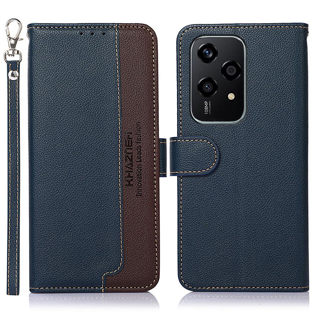 

KHAZNEH For Honor 200 Lite Case Leather Wallet Phone Cover Litchi Texture RFID Blocking Blue
