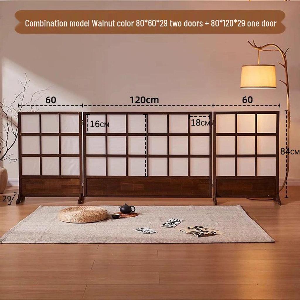 Retro Solid Wood Folding Screen Divider for Living Room and Bedroom