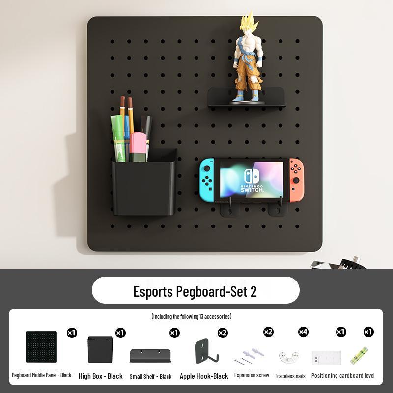 Esports Gaming Desk with Pegboard Wall Organizer and Equipment Rack