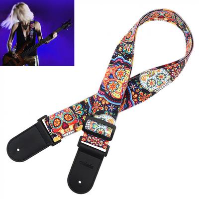 Gitarrengurt mit fluoreszierendem Musterdruck und PU-Lederenden, 5 cm breit, verstellbar für Gitarrenbass