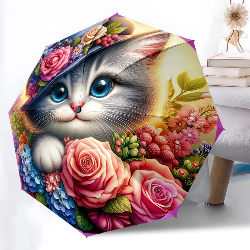 

1pc Floral Cat Automatic Folding Umbrella - Portable Collapsible, 8-Rib Durable Frame, Perfect for Outdoor Use, yy251218105