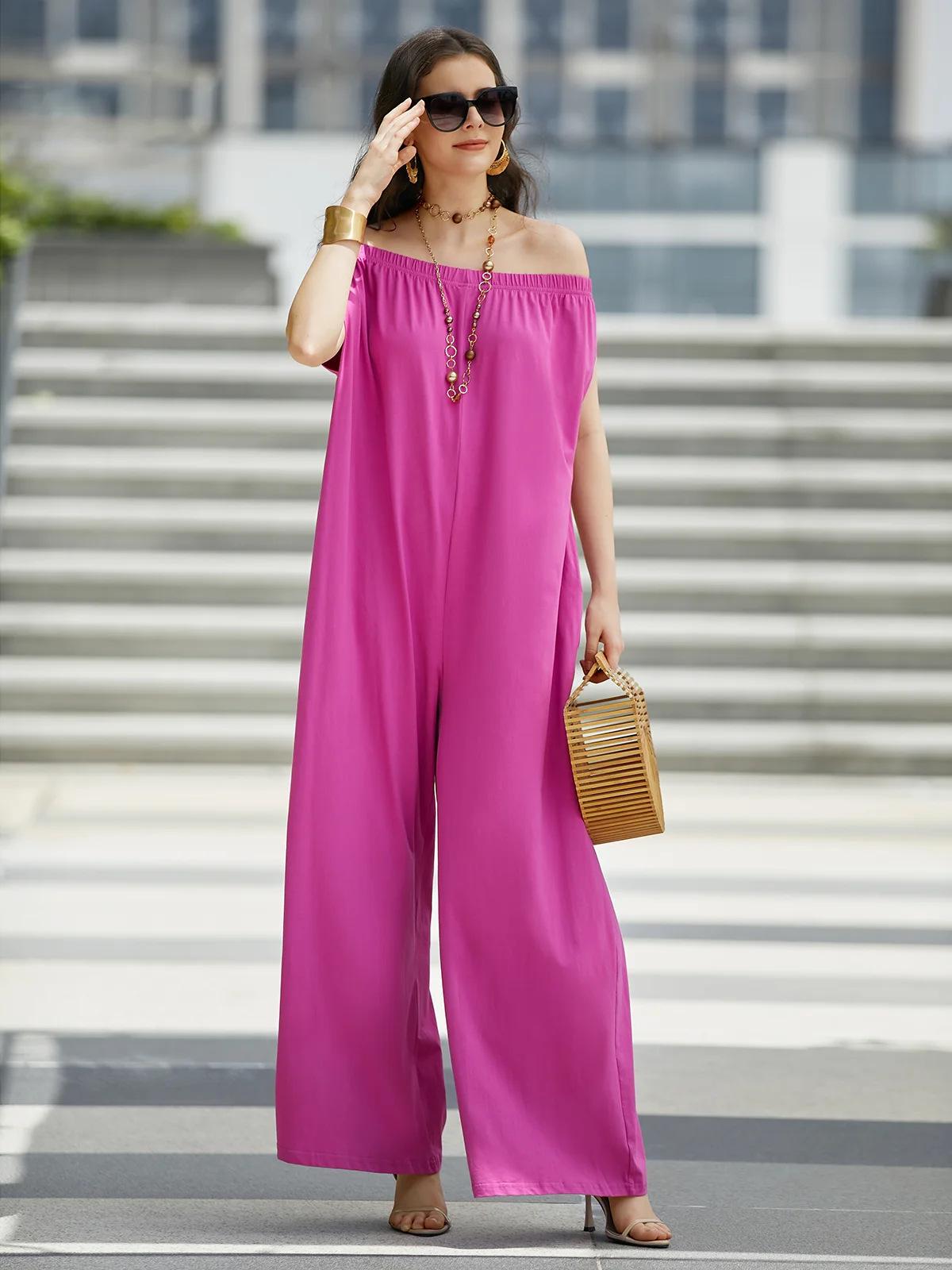 

Women s One-Shoulder Wide-Leg Jumpsuit - Casual, Sleeveless, Loose Fit
