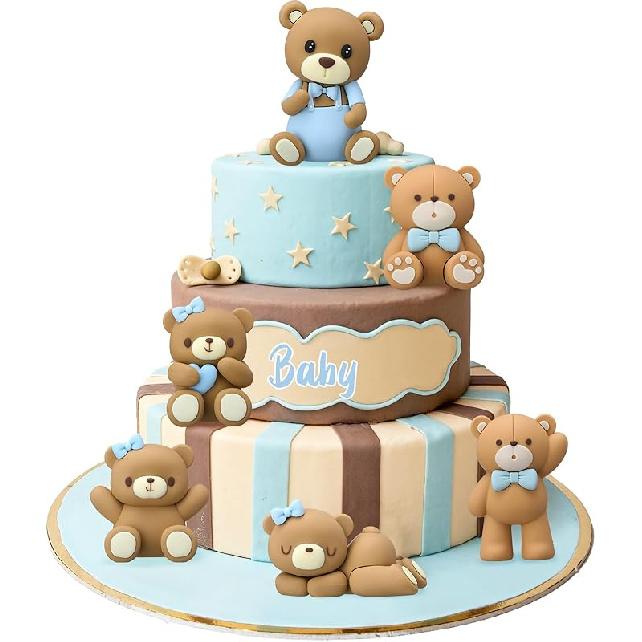 6 Pcs 3D Bear Cake Toppers Bear Cake Decorations Baby Shower Party Favors Home Ornaments for Baby Shower Birthday Party Cake Supplies Boys Girl
