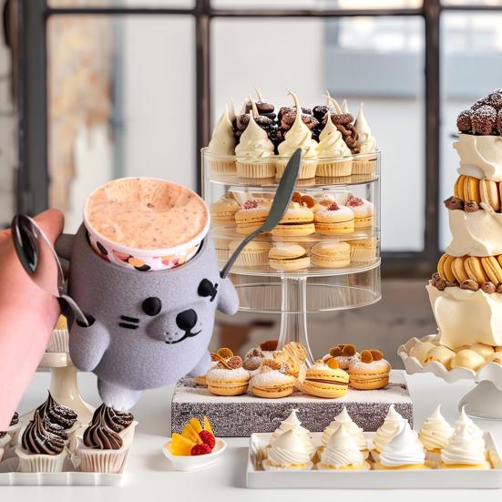 Ice Cream Pint Sleeves Cover with Spoon Handle Cute Animal Ices Creams Cooler Container Leak-Proof Ice Pint Holder