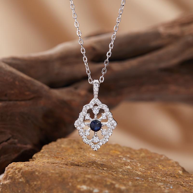 S925 Sterling Silver Natural Gemstone Color Treasure Pendant Necklace Lace Clavicle Chain Light Luxury Premium Sense