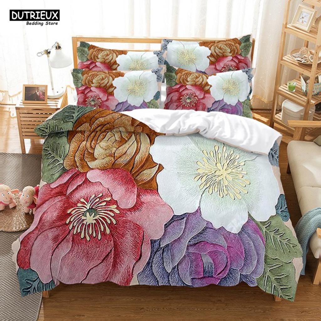Roupa de Cama Estampada Flor de Amor 3D Conjuntos de Roupa de Cama de Poliéster Cobertores para Crianças Meninos Roupa de Cama para Adolescentes Conjunto de Roupa de Cama Tamanho King