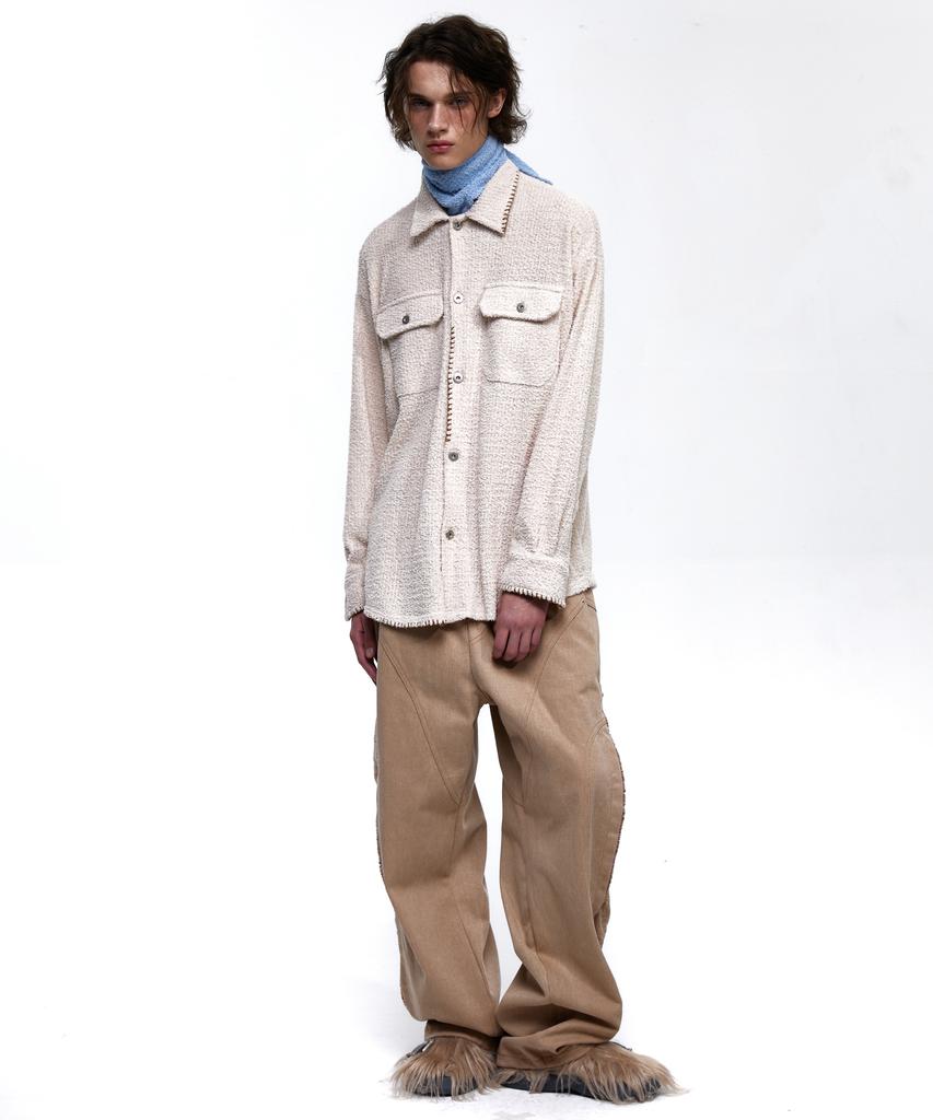 Aleseueseussi Incision Jacquard Mixed Pants - Beige