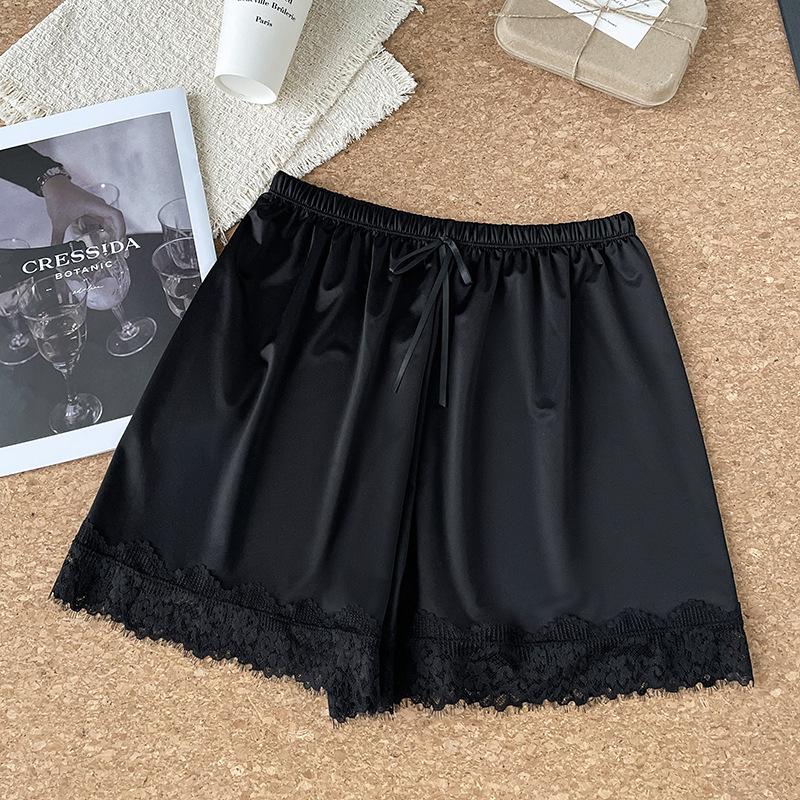 

Ladies Summer Soft Lace Ice Silk Loose Anti Slip Satin Comfortable Skin Friendly Leggings One size чорний