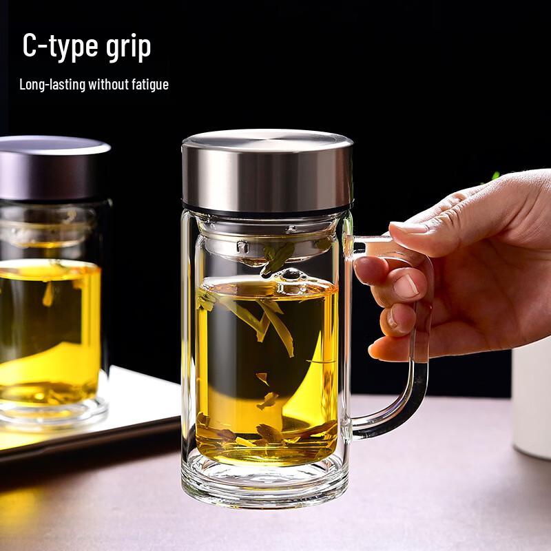 Shui Yi Bei Double Wall Glass Mug with Handle, 380ml