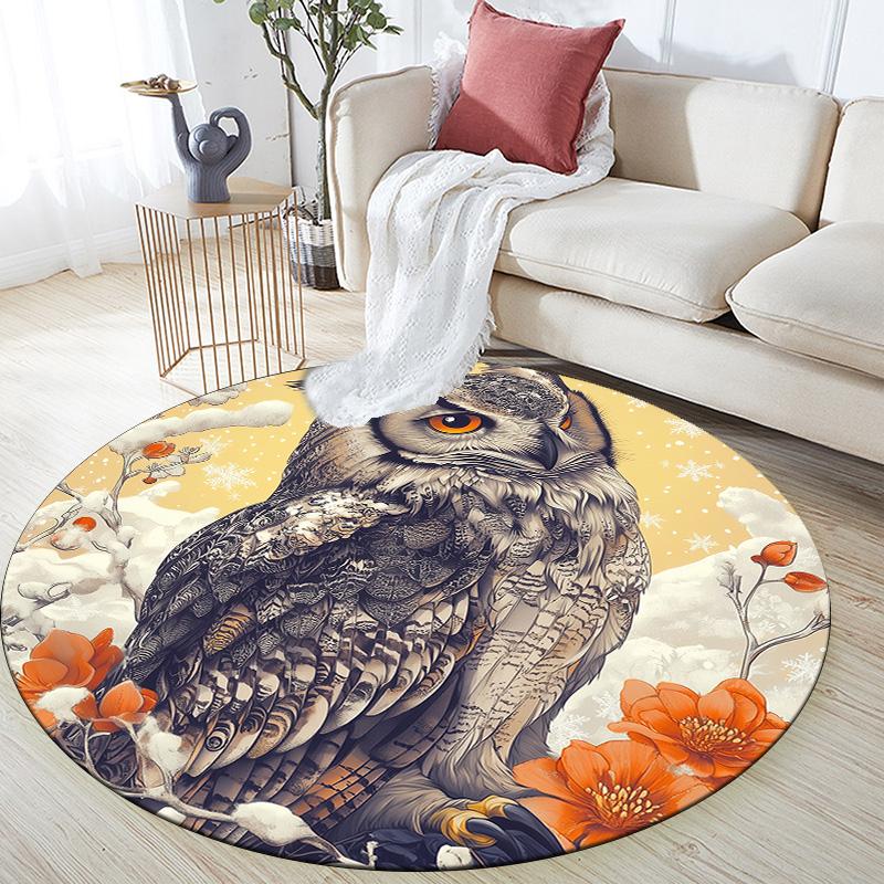 Vintage Flower Owl,Round Area Rug,Carpet Rug for Living Room Bedroom Sofa Playroom Decor,Non-slip Floor Mat