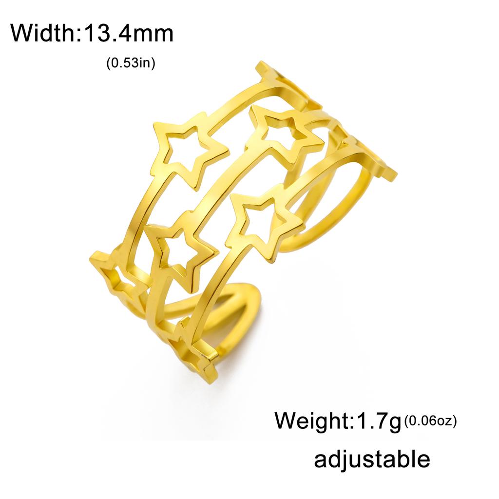 Women's Hollow Stars Ring Stainless Steel Adjustable Open Finger Rings Trendy Jewelry Birthday Gift