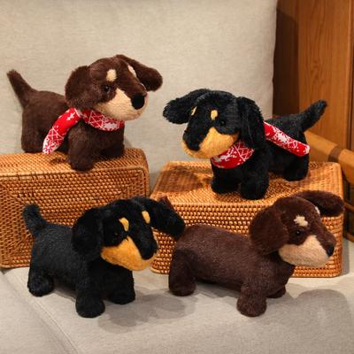40cm Simulated Dachshund Puppy Dressed Red Scarf Plush Toy Brown Black Long Body Dog Standing Animal Plushie Birthday Gift