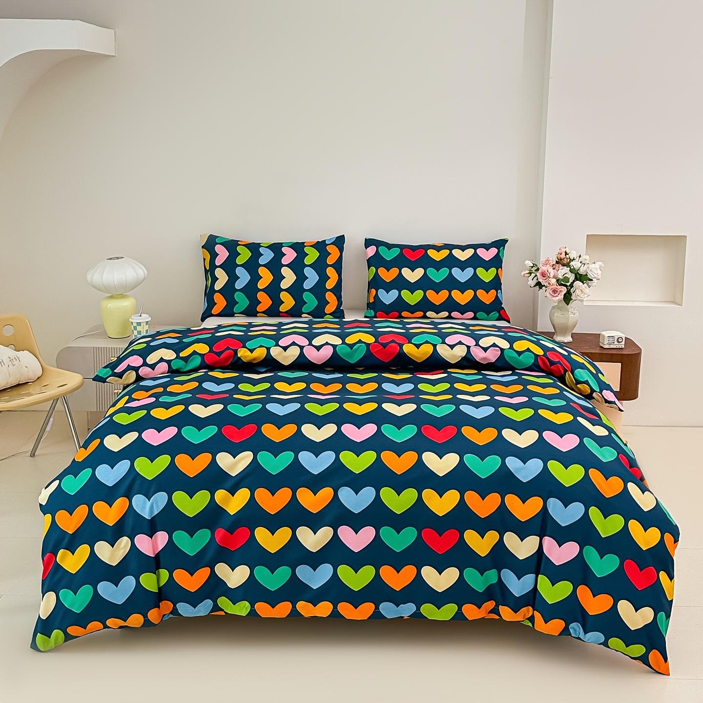 

3D Printed Bedding Set Colorful Love Heart Duvet Cover Set No Filler For Women Twin Queen Double Bed Size Home Decor Halloween Eu Single 135x200cm