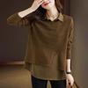 Oversize Cotton Shirt for Women Loose Blouse Long Sleeve Pullover Top Turn Down Collar Casual Fake Two Pieces