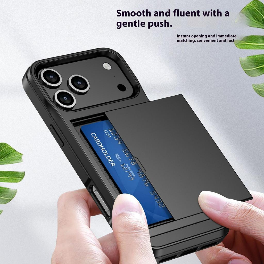 Pour iPhone 17 Pro Coque avec Porte-Cartes Coulissant PC+TPU Coque Arrière de Téléphone