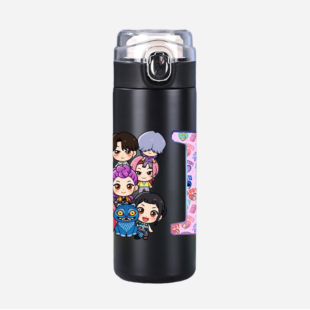 26 English Letter K-Pop Demon Hunters Printed 400Ml Water Bottle Thermos Cup Portable Stainless Steel Leak Proof Camping Water Cup Kid Gifts