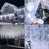 Solar Christmas Lights Outdoor Waterproof Christmas Decorations Curtain Lights 320LED 29.5ft 60 Drops, Solar Powered Rechargeable Fairy Lights for