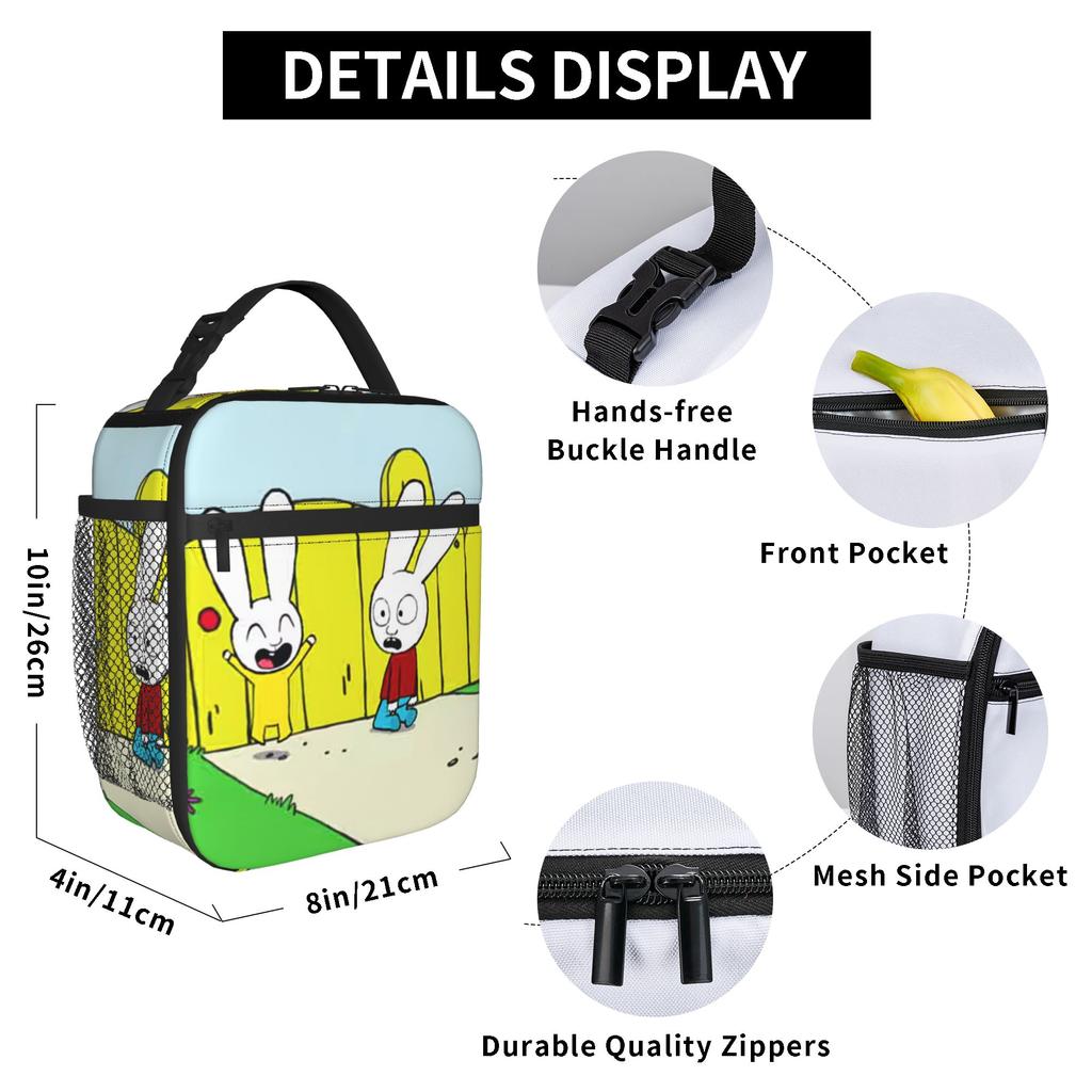 Simons Super Rabbit Bunny Cartoon Insulated Lunch Bag Cooler Bag Reusable,Lunch Container Large Tote Lunch Box Food Bag
