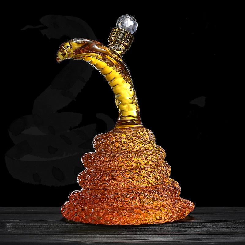 1000ml Liquor Bottles Snake Shaped Clear Whiskey Wine Decanter High Borosilicate Glass Zodiac Animal Wine Pot Craft Gift Decort