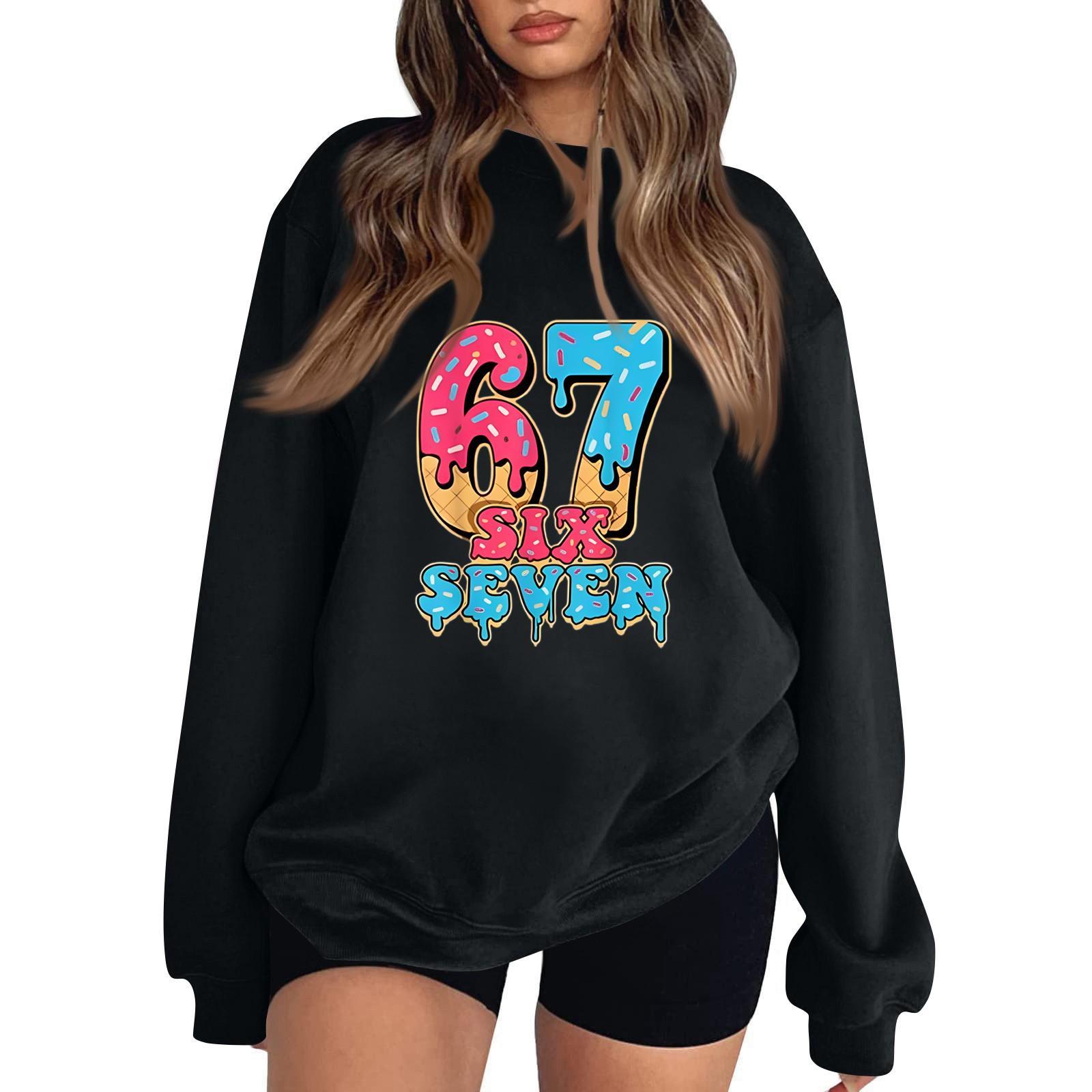 

Women s Fashionable Casual Long-Sleeved Round-Neck Printed Pullover Sweatshirt XL чёрный