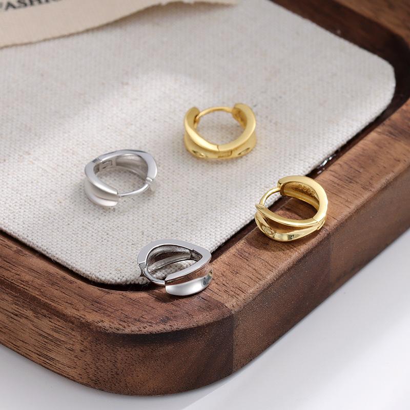 Fashion Jewelry Minimalist Earrings 925 Sterling Silver Simple Chunky Statement Earrings Gold Plated Huggie Hoop Earrings Women