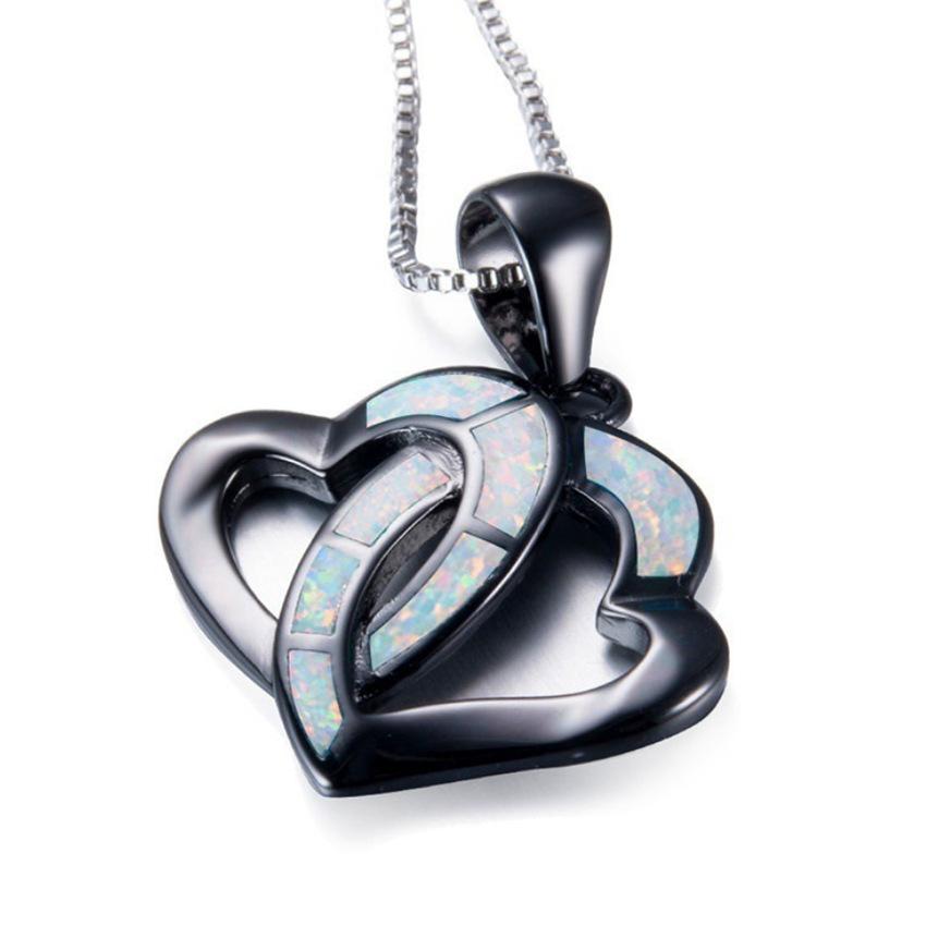 Jewelry European and American Fashion Opal Black Double Peach Heart Love Pendant Women's Necklace